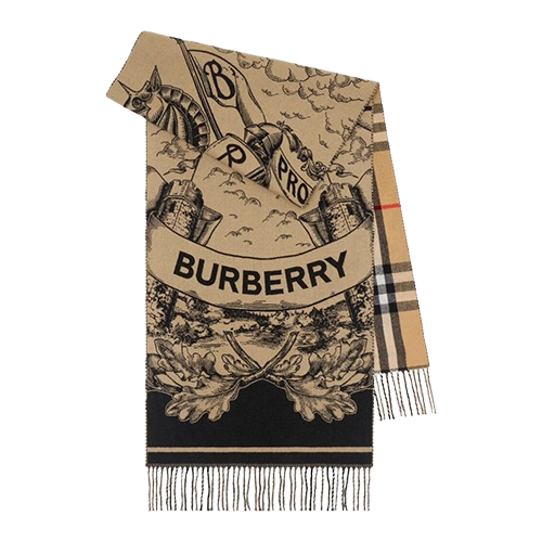 BURBERRY｜雙面馬術騎士 羊絨圍巾 典藏米色