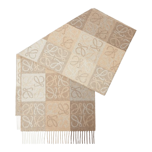 LOEWE｜Anagram 喀什米爾羊毛圍巾 白色/米色