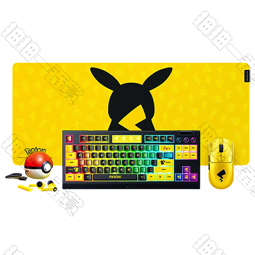 Razer｜寶可夢 皮卡丘外設 鍵鼠墊精靈球 4件套組(墊：XXL)