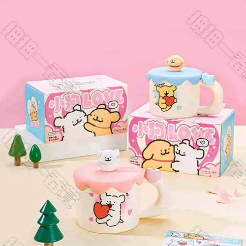 言倉｜線條小狗 小狗桃心馬克杯(隨機出貨)